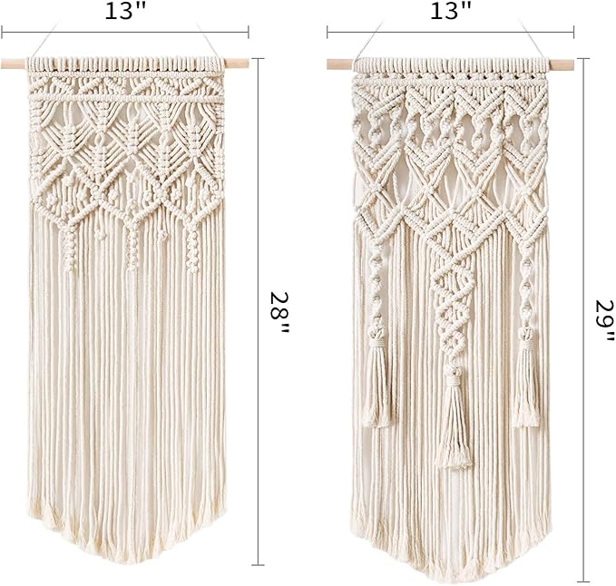 Mkono 2 Pcs Macrame Woven Wall Hanging Boho Chic Geometric Art Decor - Beautiful Bedroom Nursery Apartment Home Decoration, Gift for Girls Adults Birthday Christmas, 28" L x 13" W