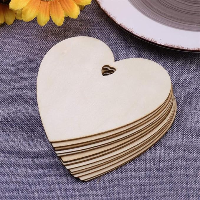Wooden Hearts,50 Pieces DIY Wooden Ornaments Predrilled Heart Wood Circles with Natural Twine,Blank Wood Heart Slices for Wedding,Thanksgiving,Valentine DIY Supplies,Holiday Hanging Decorations