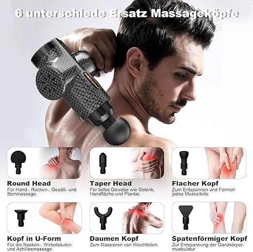 Massage Gun Muscle Percussion Massager with 30 Speeds 6 Massage Heads Hand Massager Massage Gun up to 4800 rpm for Neck Shoulder Back Deep Massager