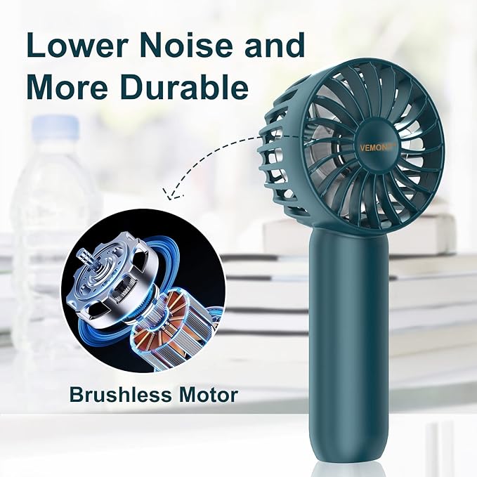 VEMONT Hand Fan, Mini Portable Fan with 2500mAh Rechargeable Battery, Personal Handheld Fan with 3 Speed, Perfect Small Size Super Fans