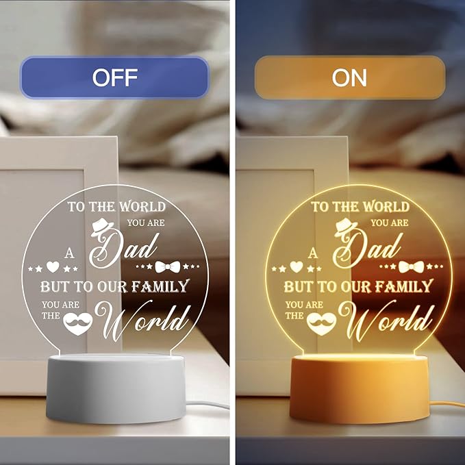 Buioata Night Light for Father - Christmas, Birthday, Valentine's Day Gift for Dad, Step-Dad - Engraved Acrylic