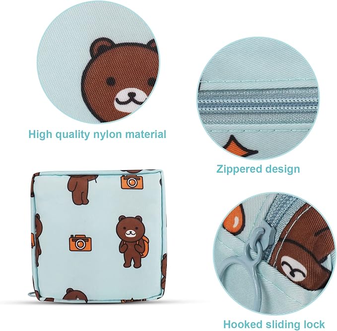 Sanitary Pads Storage Bag, Pack of 2 Reusable Menstrual Cup Bag, Nylon Portable Sanitary Towel Storage Organiser with Zipper for Girls Women (Green)