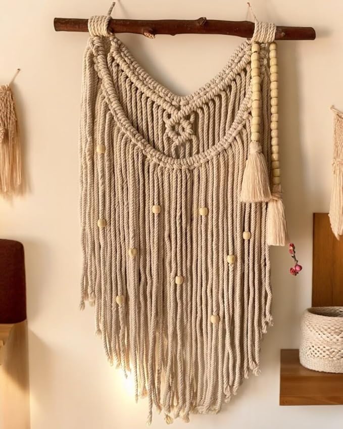 Macrame Woven Wall Hanging, Boho Chic Bohemian Room Geometric Art Decor, Beautiful Apartment Dorm Room Decoration Handmade unique gift for her
