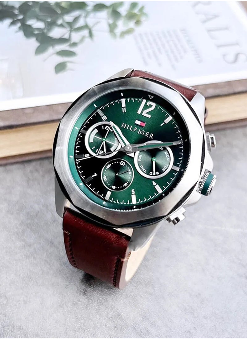 TOMMY HILFIGER Tommy Hilfiger Men's | Green Dial | Brown Leather Strap | 1792064