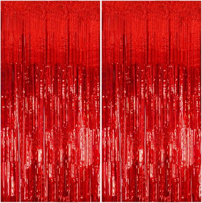 2 Pack Red Metallic Foil Fringe Curtains, 183 cm, for Party Decorations