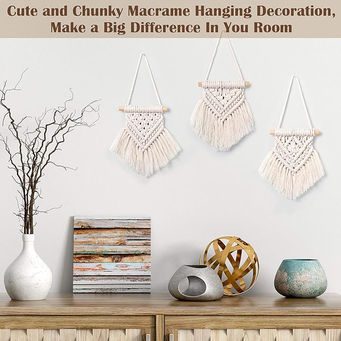 WILLBOND 5 Pieces Mini Macrame Wall Hanging Decor Handmade Woven Tapestry Tassel Wall Hanging Ornaments Boho Wall Hanging Macrame for Apartment Room Home Office Decoration