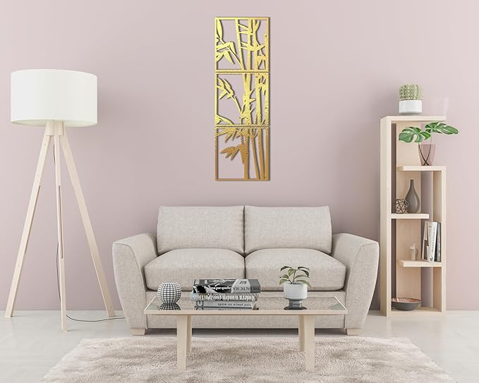 Home gallery Decorative Bambo wooden wall Art 3 panels 40X125 cm Gold