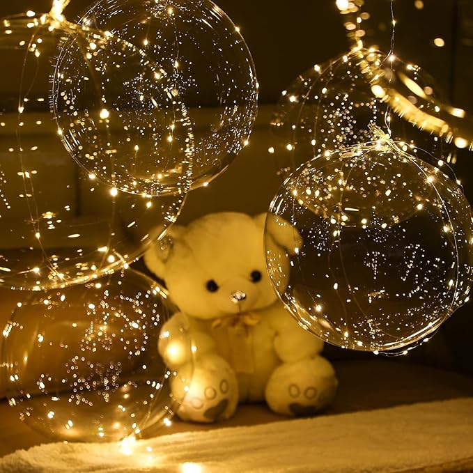 10 Packs LED Light Up Balloons,Transparent Luminous Balloons LED Fairy Lights Bobo Balloons with 3 Meters Lights,Helium Glow Balloons for Birthday,Wedding,Christmas,Party Decor-Warm Light