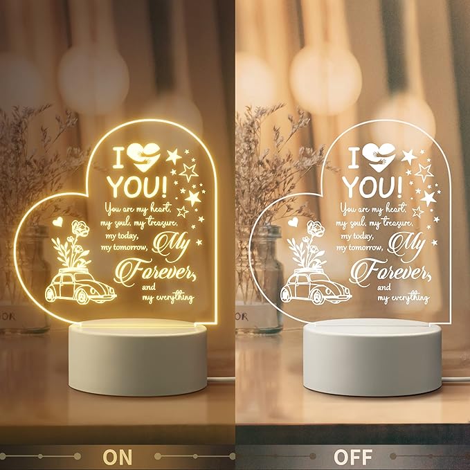 Boyfriend Gifts, Boyfriend Birthday Gifts Anniversary Gift for Him Husband, Unique Heart Acrylic Night Lamp Engraved with Sweet Quotes, Best Christmas Thanksgiving Gift for Boyfriend