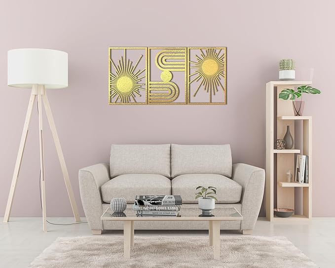 Home Gallery Unique Boho Wood Wall art - Set of 3 Panel Each 60x40 Gold