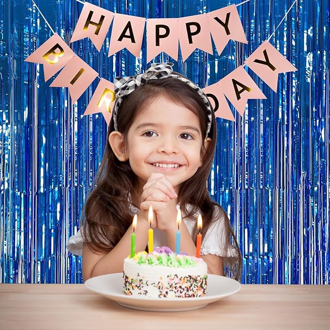 2 Pack Blue Party Decorations Ocean Party Decor Supplies Blue Party Streamers Birthday Decorations Tinsel Foil Fringe Curtains Photo Booth Props Celebration Party Decorations