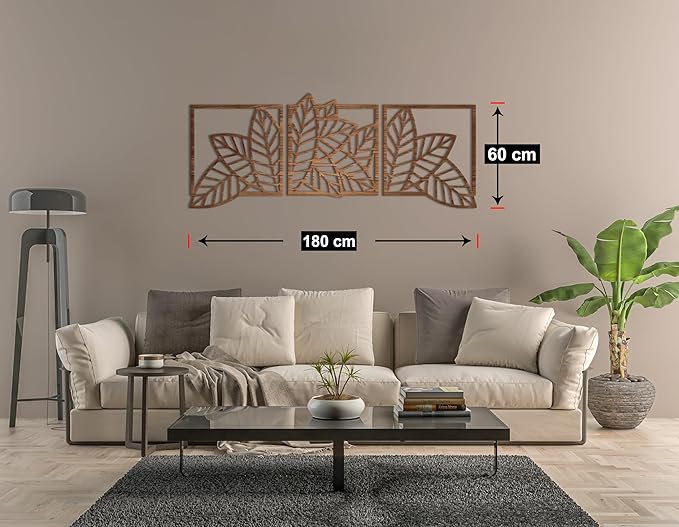 Home Gallery Leaves shape 4 panels Wood Wall art 60x180 Brown