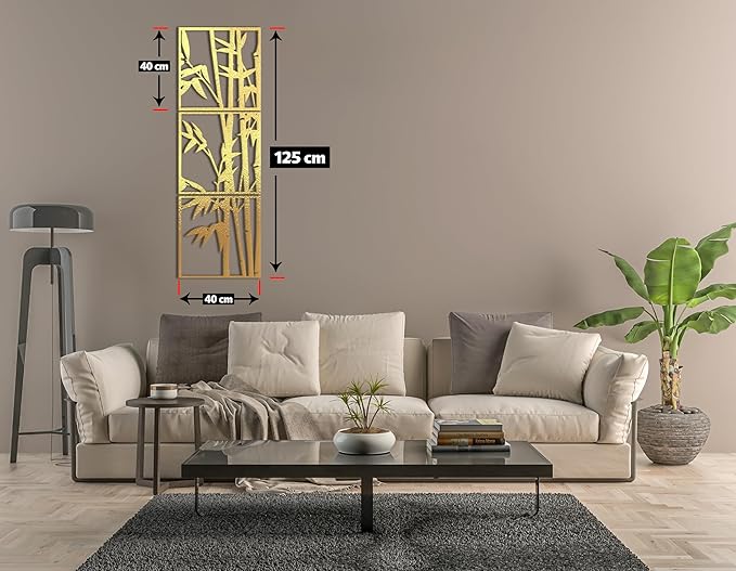 Home gallery Decorative Bambo wooden wall Art 3 panels 40X125 cm Gold