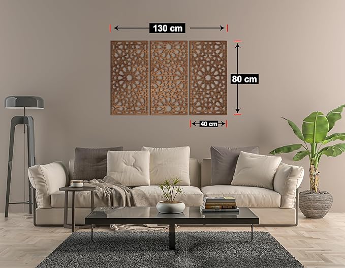 Home gallery Decorative arabesque style wooden wall Art 3 panels 80X130 cm Brown