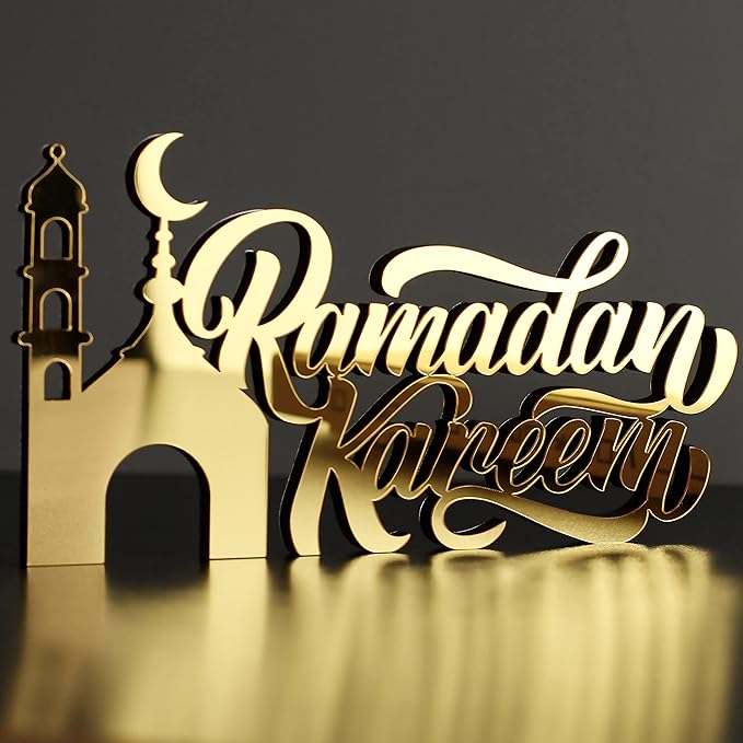 Iwa concept |â wooden acrylic islamic tabletop decors | ramadan kareem and eid mubarak decoration | islamic muslim gifts | ramadan eid decoration | (ramadan kareem-3, gold)
