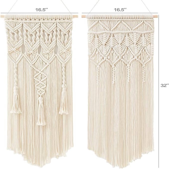 Mkono 2 Pcs Macrame Woven Wall Hanging Boho Home Chic Bohemian Geometric Art Decor - Beautiful Apartment Bedroom Dorm Room Decoration, 32''L x 17''W