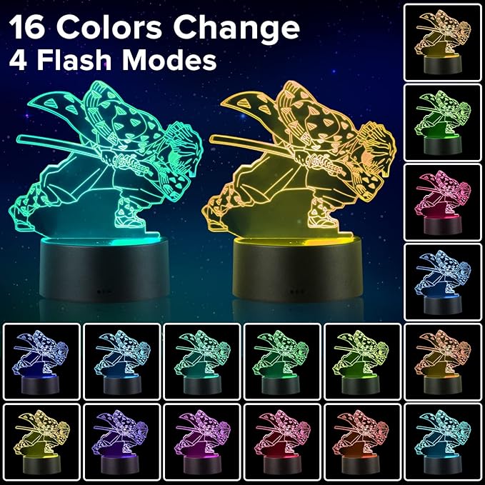 Demon Slayer Night Light, Agatsuma Zenitsu Lamp 3D Illusion Led Touch Home Child Decoration Room Gift Table Lamp Gadgets Christmas Gift