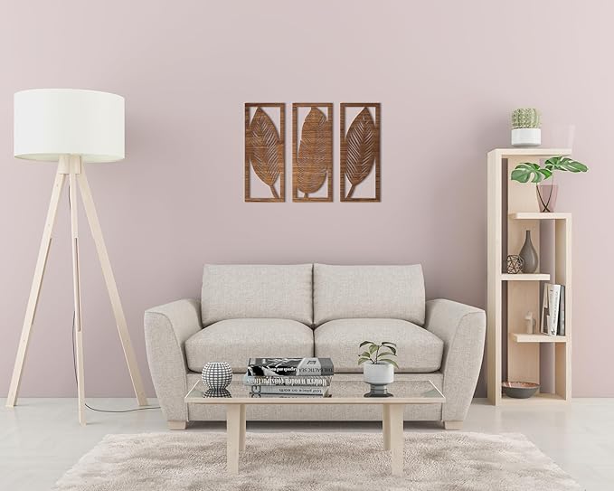 Home Gallery Leaf Wooden Wall Décor - Set of 3 Each 80x30 cm Brown