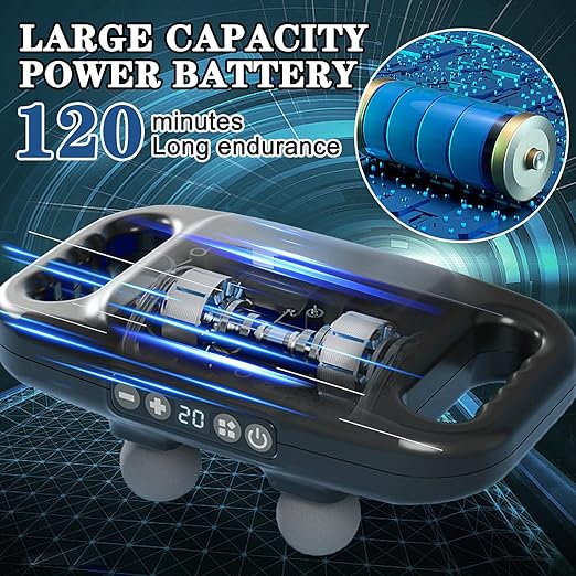 4-Head Massage Gun Deep Tissue, Muscle Massager with 20 Intensities & 6 Modes, 4-Head Back Massager for Pain Relief in Back, Leg, Neck, Shoulder and Body