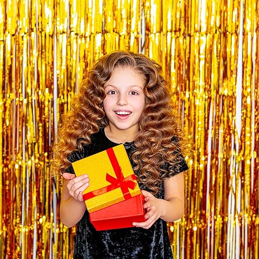 2 Pack Gold Backdrop Birthday Decorations Foil Curtain Backdrop Gold Streamers Dance Party Decorations Photo Booth Props for Bachelorette Decorations Christmas Halloween New Years Eve Party Supplies