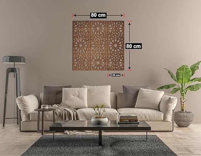 Home gallery Decorative arabesque style wooden wall Art 3 panels 80X80 cm Brown