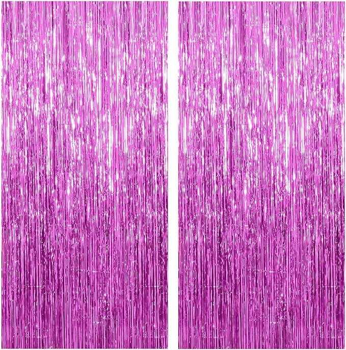 2 Pack Hot Pink Backdrop Curtain Party Streamers Hot Pink Birthday Decorations Foil Fringe Photo Backdrop Party Supplies Fiesta Grad Party Decorations Theme Party Decor