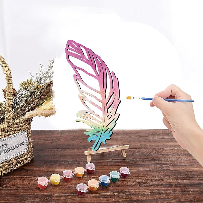 CREATCABIN Feather Wooden Wall Art Decor Wood Sign Laser Cut Basswood Silhouette Decorative Hanging Sculpture Unfinished for Painting Crafts DIY Studio Bedroom Home Wall Door Gift Black 11.8x5.9Inch