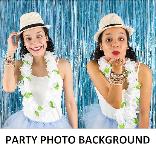 5 Pack Foil Curtain Backdrop baby Blue Metallic Tinsel Foil Fringe Curtains Photo Booth Props for Birthday Wedding Engagement Baby Shower Bachelorette Christmas Holiday Celebration Party Decorations