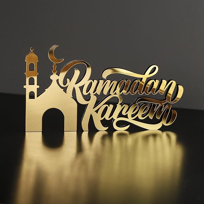 Iwa concept |â wooden acrylic islamic tabletop decors | ramadan kareem and eid mubarak decoration | islamic muslim gifts | ramadan eid decoration | (ramadan kareem-3, gold)