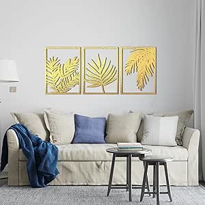 Home Gallery Tropical Leaves Wood Wall Art - Set of 3 Panel Each 60x40 cm Gold