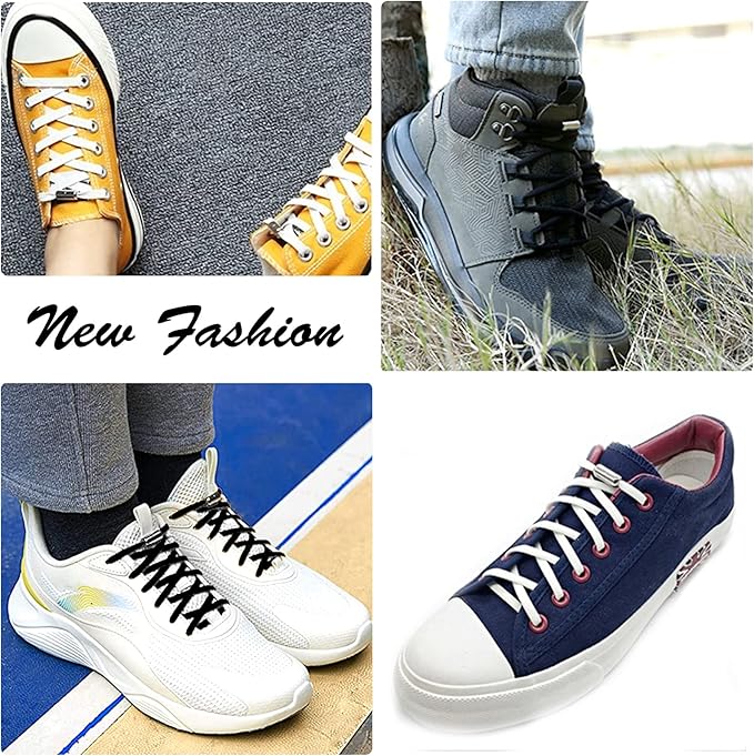 2 Pairs No Tie Elastic Shoelaces Adjustable Elastic Running Shoe Laces Tieless Laces with Metal Buckles for Kids Adults, One Size