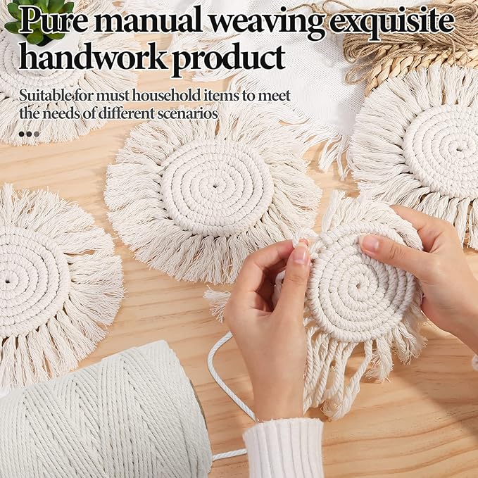 Lucomb 5 Pack Coasters for Drinks Absorbent, Macrame Handmade Cotton Coasters for Coffee Table, Boho Coaster Set with Tassels Heat-Resistant Farmhouse Drink Coaster for Home Decor Tabletop Protection.