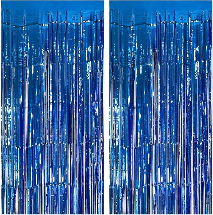 2 Pack Blue Party Decorations Ocean Party Decor Supplies Blue Party Streamers Birthday Decorations Tinsel Foil Fringe Curtains Photo Booth Props Celebration Party Decorations