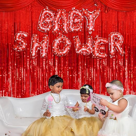 5 Pack Foil Curtain Backdrop Red Metallic Tinsel Foil Fringe Curtains Photo Booth Props for Birthday Wedding Engagement Baby Shower Bachelorette Christmas Holiday Celebration Party Decorations