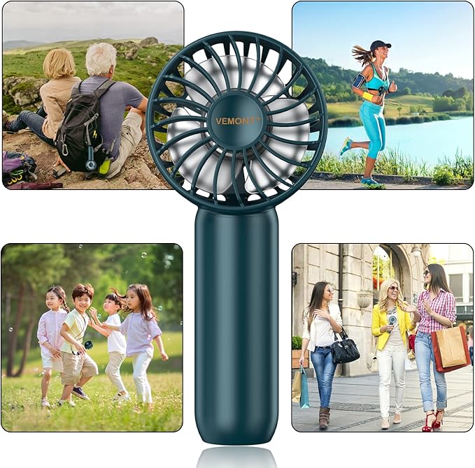 VEMONT Hand Fan, Mini Portable Fan with 2500mAh Rechargeable Battery, Personal Handheld Fan with 3 Speed, Perfect Small Size Super Fans