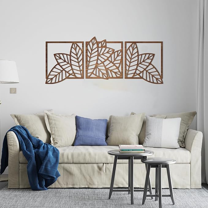 Home Gallery Leaves shape 4 panels Wood Wall art 60x180 Brown
