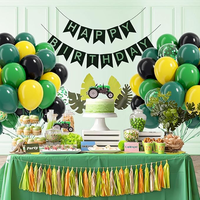 60pcs Tractor Balloons 12inch with Black Green and Yellow Balloons for Baby Shower Farm Tractor Birthday Party Decorations