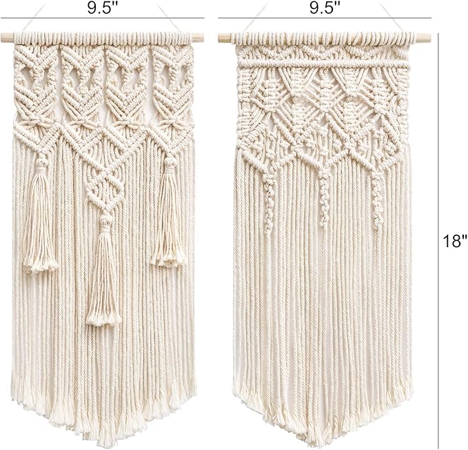 Mkono 2 Pcs Macrame Woven Wall Hanging Boho Chic Geometric Art Decor - Beautiful Bedroom Nursery Apartment Home Decoration, Gift for Girls Adults Birthday Christmas, Small Size 18" L x 9.5" W