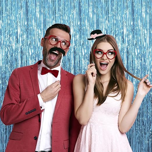 5 Pack Foil Curtain Backdrop baby Blue Metallic Tinsel Foil Fringe Curtains Photo Booth Props for Birthday Wedding Engagement Baby Shower Bachelorette Christmas Holiday Celebration Party Decorations
