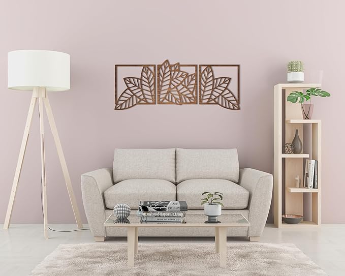 Home Gallery Leaves shape 4 panels Wood Wall art 60x180 Brown