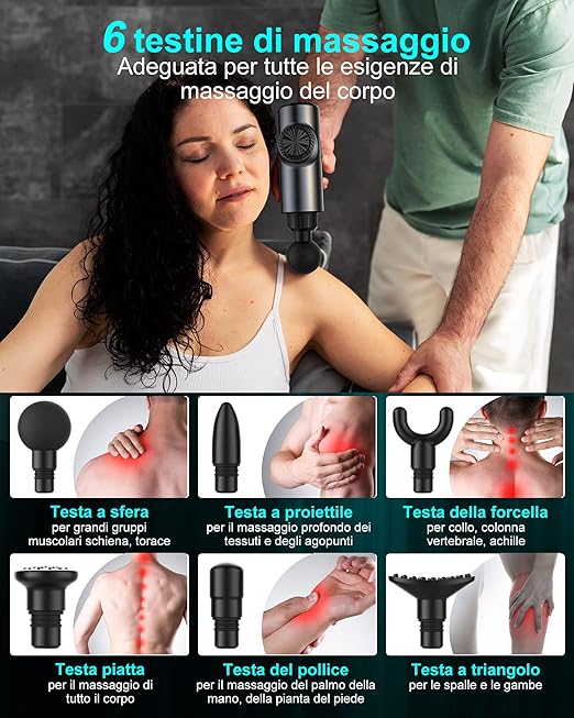 Massage Gun,WELTEAYO Muscle Gun Deep Tissue,Quiet Professional Handheld Massager,with Type-C Charging,Portable Fascial with 6 Heads for Pain Relief