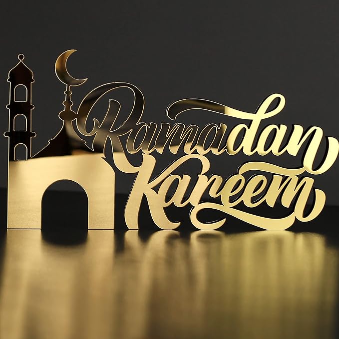 Iwa concept |â wooden acrylic islamic tabletop decors | ramadan kareem and eid mubarak decoration | islamic muslim gifts | ramadan eid decoration | (ramadan kareem-3, gold)