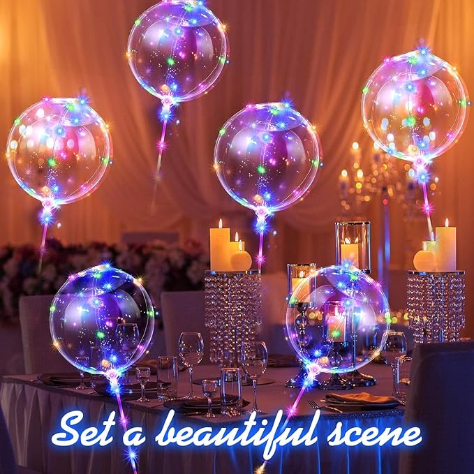 10 Packs LED Light Up Balloons,Transparent Luminous Balloons LED Fairy Lights Bobo Balloons with 3 Meters Lights,Helium Glow Balloons for Birthday,Wedding,Christmas,Party Decor-Multicoloured