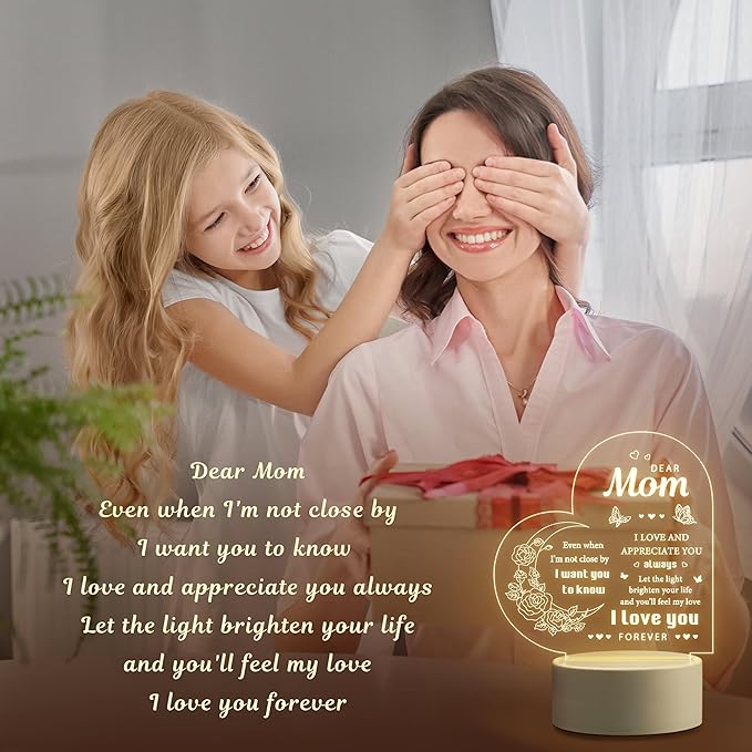 Mothers Day Gifts for Mom from Daughter, Gifts for Mom Birthday from Daughter - Engraved Night Lamp - Best Mom Mother's Day Gift Ideas, Christmas Gifts for Mom Mother in-Law