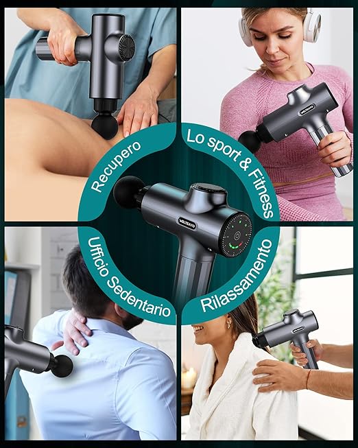 Massage Gun,WELTEAYO Muscle Gun Deep Tissue,Quiet Professional Handheld Massager,with Type-C Charging,Portable Fascial with 6 Heads for Pain Relief