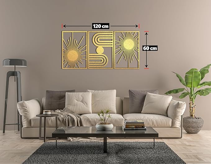 Home Gallery Unique Boho Wood Wall art - Set of 3 Panel Each 60x40 Gold