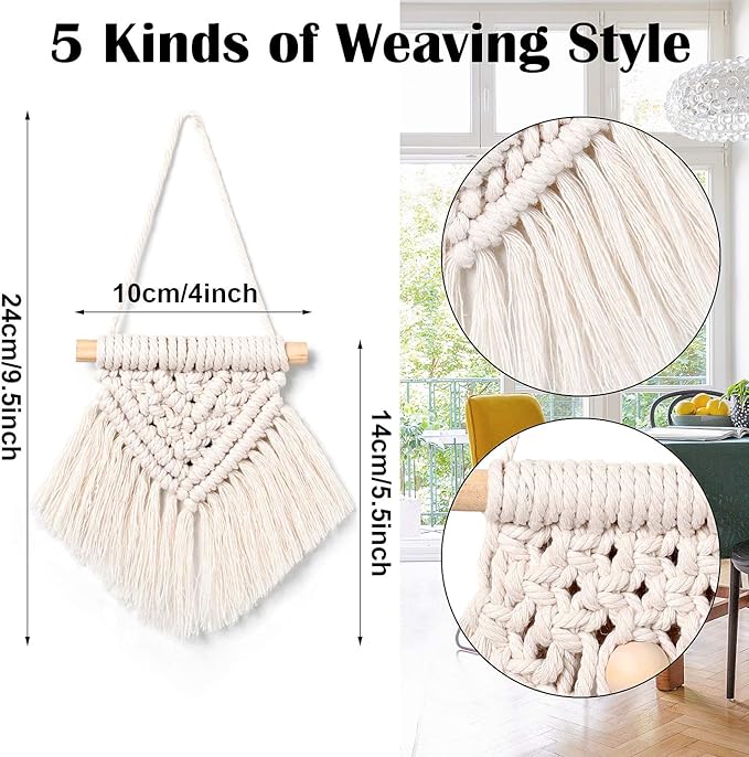 WILLBOND 5 Pieces Mini Macrame Wall Hanging Decor Handmade Woven Tapestry Tassel Wall Hanging Ornaments Boho Wall Hanging Macrame for Apartment Room Home Office Decoration