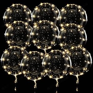 10 Packs LED Light Up Balloons,Transparent Luminous Balloons LED Fairy Lights Bobo Balloons with 3 Meters Lights,Helium Glow Balloons for Birthday,Wedding,Christmas,Party Decor-Warm Light