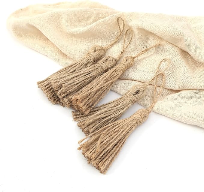30 Pieces Natural Jute Tassels for Wood Beads Christmas Burlap Tassel Jute Rope Tassels DIY Wood Bead Garland Projects Decorations(5.4")