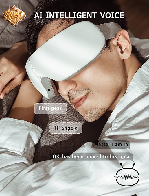 Eye Massager with Heat-Intelligent AI Voice-Bluetooth Music, 8-Mode of airbags Press Vibration Eye Masks ?for Relieve Eye Fatigue Black Eye Circles Dry Eyes Relaxing The Brain Sleep aid